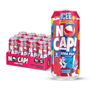 NO CAP! Next Gen Soda Pop Strawberry Lemonade with Electrolytes for Hydration, Zero Sugar, Zero Calories, Caffeine-Free Soda, Vegan & Gluten-Free, 16 oz Cans (12-Pack)