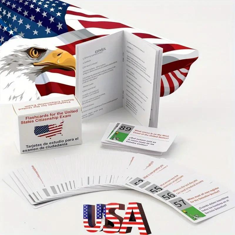 US Citizenship Flash Cards 2026-128 USCIS Civics Questions & Answers, Civics Test Flash Cards Bilingual Booklet Combo Set - Tarjetas de ciudadania 2026...