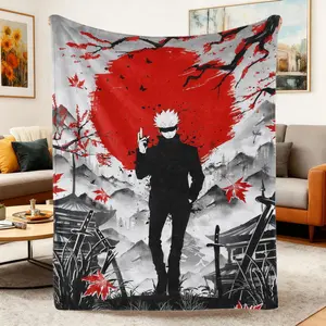 Soft Anime Style Throw Blanket,Cozy Cartoon Flannel Blanket for Couch Sofa Bed,Japanese Anime Aesthetic Blanket for Bedroom Decor,Gift for Anime Lovers