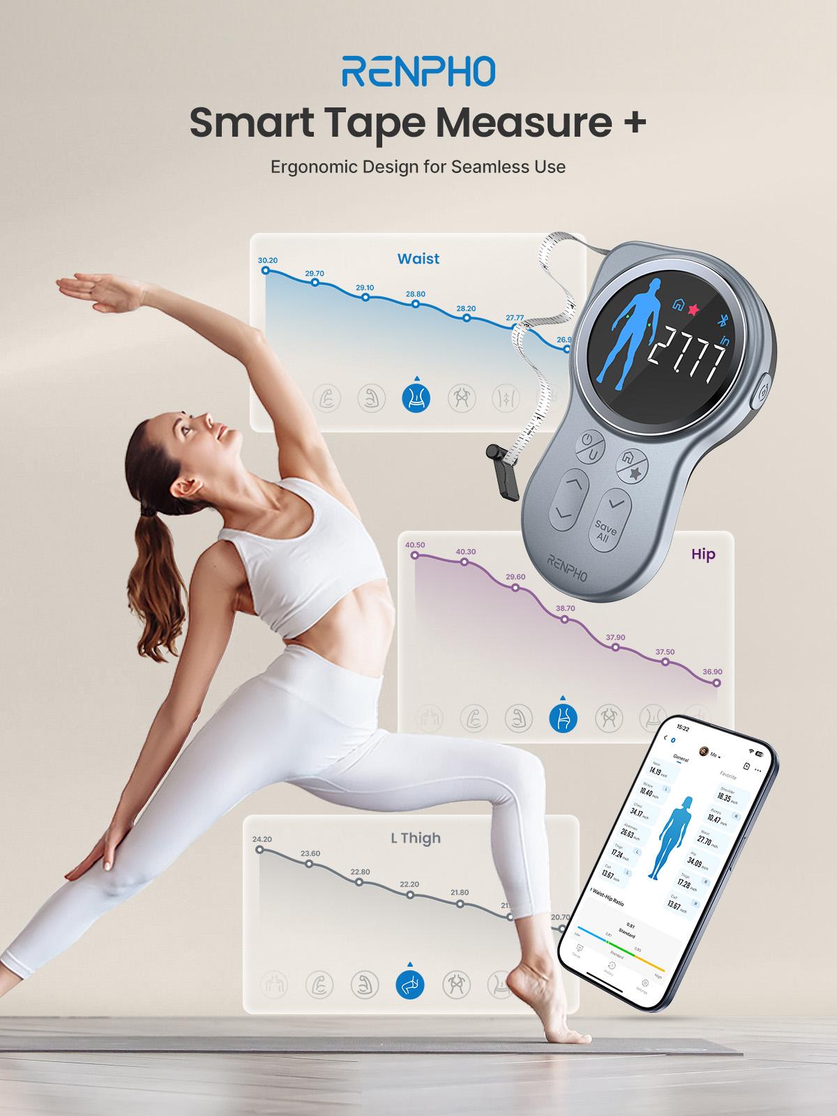 RENPHO Upgraded Smart Body Measuring Tape with Large Display, Spring Glow Up Gym Gifts Bluetooth Home User Health Equipment, Measure Circumference Length, 60in /150cm