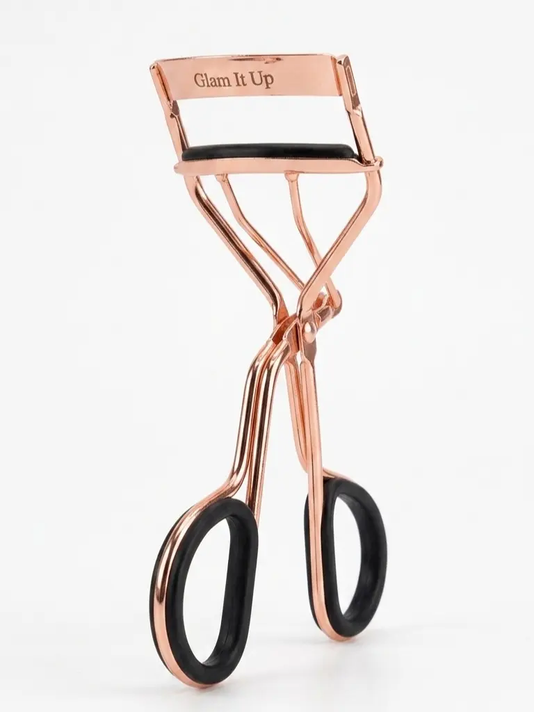 Glam It Up Beauty Rose Gold Eyelash Curler for Long-Lasting Curling Lashes - Curl Enhancing Kit with 5 Replacement Silicone Pads, Non-Slip Grip & 1 Brush
