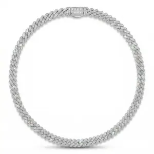 ③⑧Space ice 8mm Iced Out Cuban Link Chain - Silver Tone Solid metal with Cubic Zirconia, Hip Hop Jewelry for Men & Women