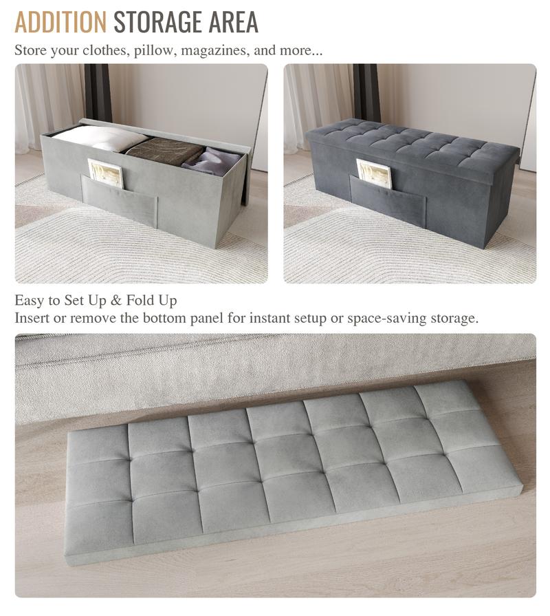 Favorer 12"/30"/42" Tufted Upholstered Folding Storage Ottoman Bench