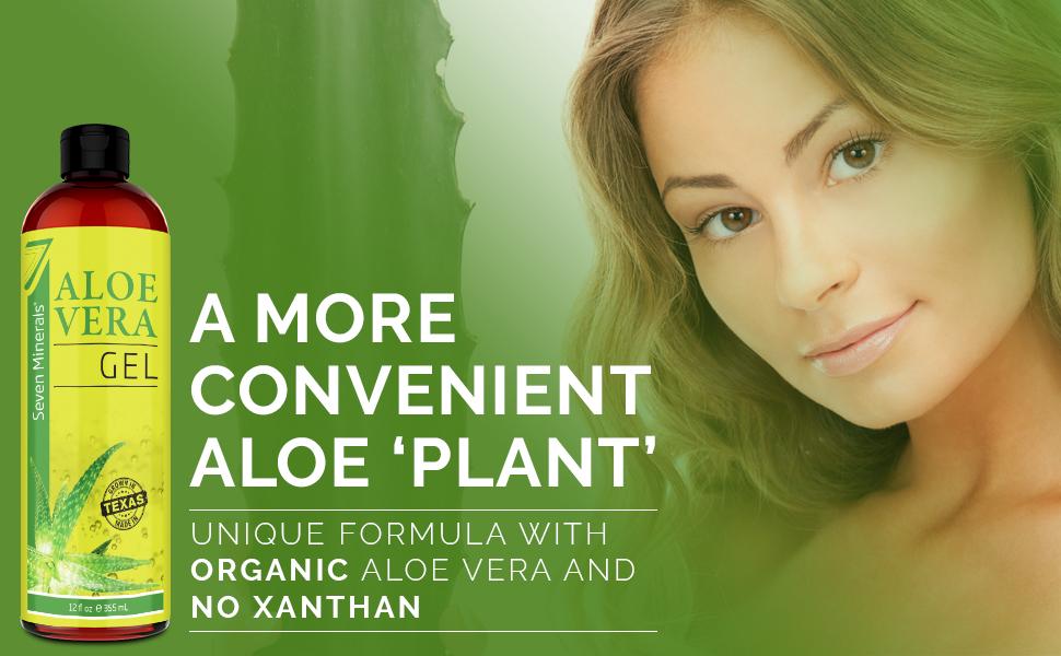 Seven Minerals Organic AloeVera Gel - 2 oz - from Freshly Cut 100% Pure Aloe - For Face, Skin Repair, Hair, Sunburn Comfort Moisturizers Skincare