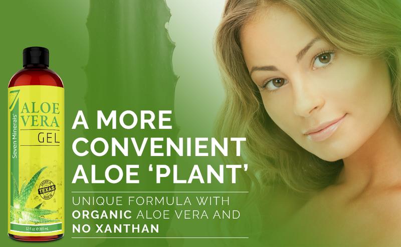 Seven Minerals Organic AloeVera Gel - 2 oz - from Freshly Cut 100% Pure Aloe - For Face, Skin Repair, Hair, Sunburn Comfort Moisturizers Skincare