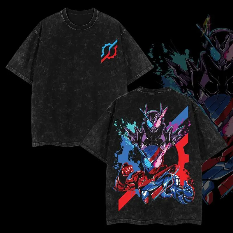 InvincibleLife4U Retro Kamen Rider Build Graphic Print Men's T-Shirt, 100% Premium Cotton Oversized Relaxed-Fit Dark Humor Tee, Mensfashion Multi-Size (S-5XL) Short-Sleeve Round Neck Distressed Vintage Casual Top, All Season Soft Apparel
