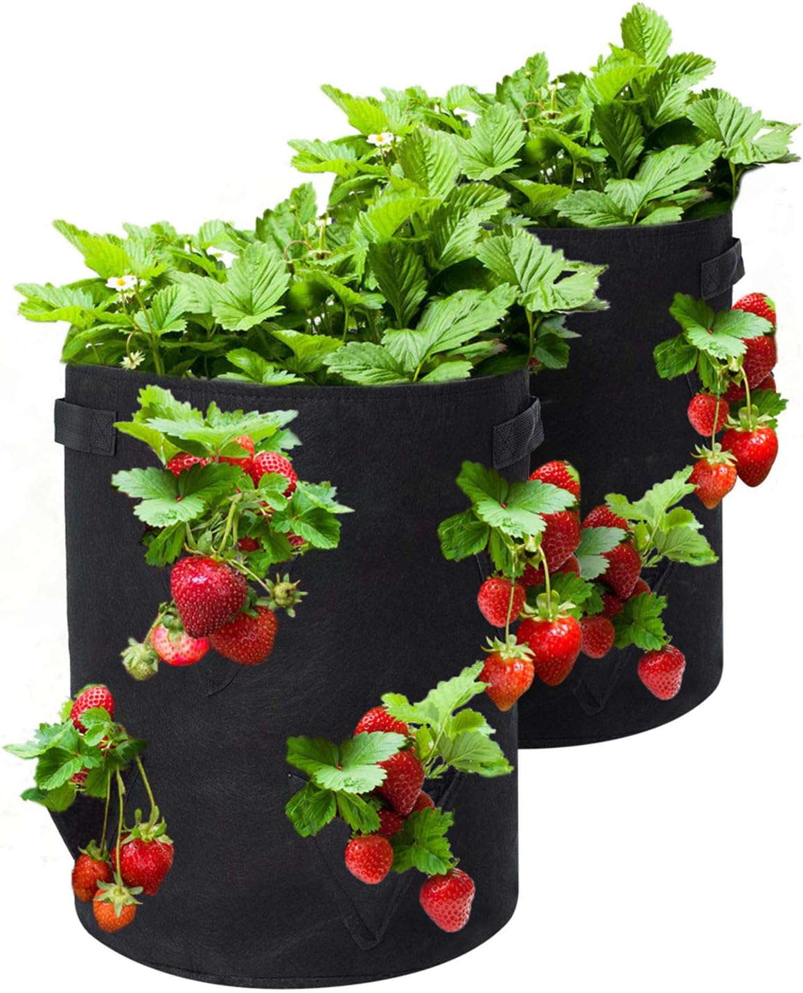 Strawberry Grow Bags, 2 Pack 10 Gallon Strawberry Planter with 8 Side Grow Pockets, Breathable Non-Woven Fabric Reinforce Handle Plant Grow Bag for Garden Strawberries, Herbs, Flowers magnetic  levitation Sturdy Reinforced