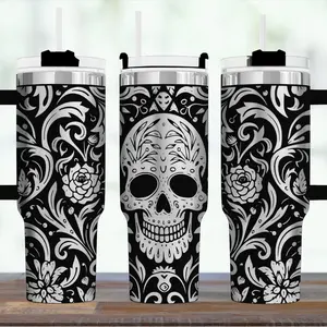 Gothic Skull Haunted Style 40oz Tumbler Collection – Spooky, Fantasy, Halloween Stainless Steel Cups with Handle