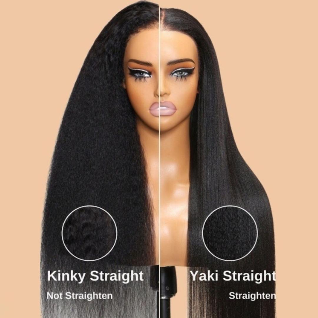 UNice Upgrade Blend Natural V Part Glueless Yaki/Kinky Straight Wig wih Drawstring Beginner Friendly Natural Black for Women SpringStatements