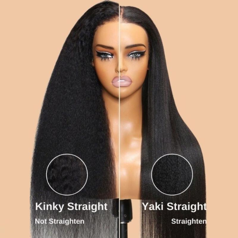 UNice Upgrade Blend Natural V Part Glueless Yaki/Kinky Straight Wig wih Drawstring Beginner Friendly Natural Black for Women