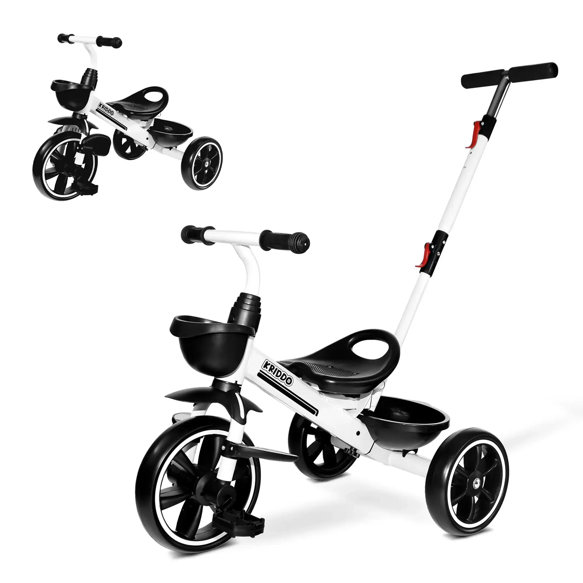 KRIDDO Navi-Go Toddler Tricycle - 18 Months-5 Years, 2-in-1 kids tricycle,Parenting & Toddler Activities, Extended Push Handle, Foldable Front Footrest, Durable Carbon Steel Frame, Dual Baskets, Anti-Slip Grip, Portable Outdoor Ride-On Toy,boys&girl Gift