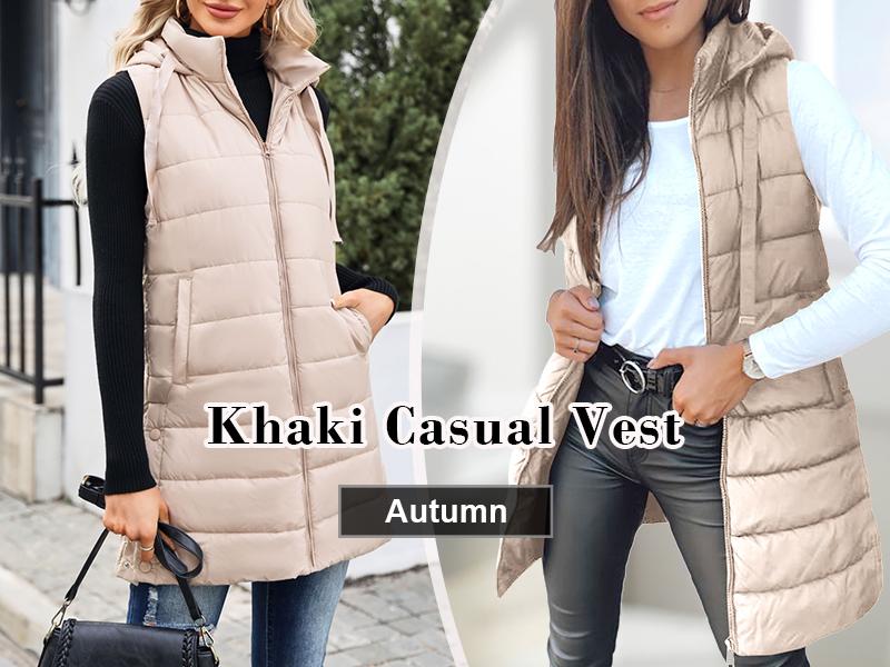 Women's Hooded Outwear Vest Lightweight Zipper Up Padded Gilet With Pockets