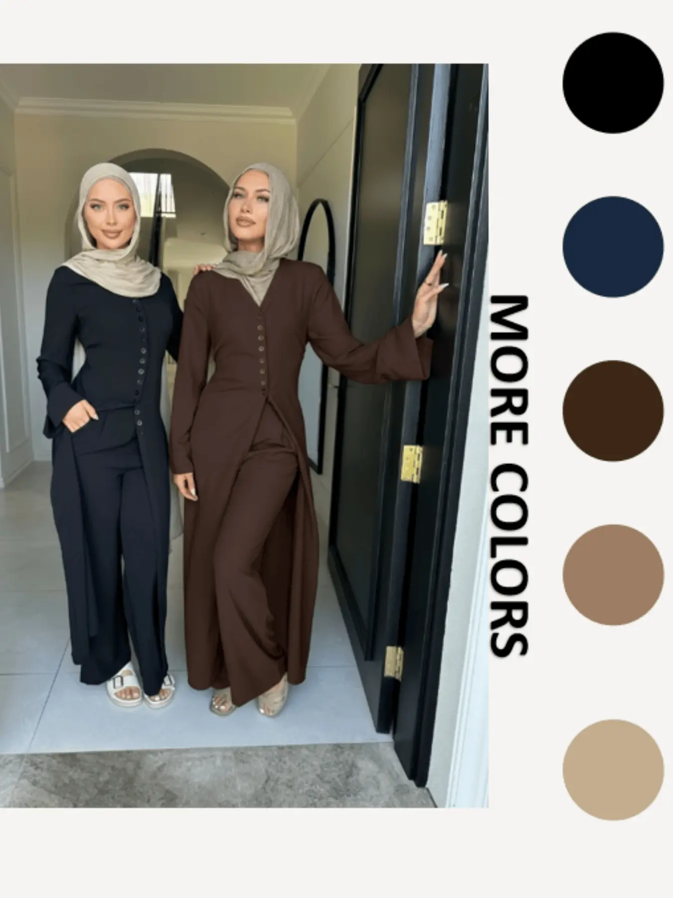 Modest Muslim Islamic Clothing Set Two-Piece Set Longline Buttoned Top & Wide Leg Pants Abaya Outfit Outfit Sets Women