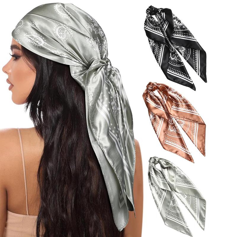35" Large Square Silk Like Head Scarf - 3-piece suit Hair Scarves Bandana Scarf Headscarf Polyester Scarf for Women