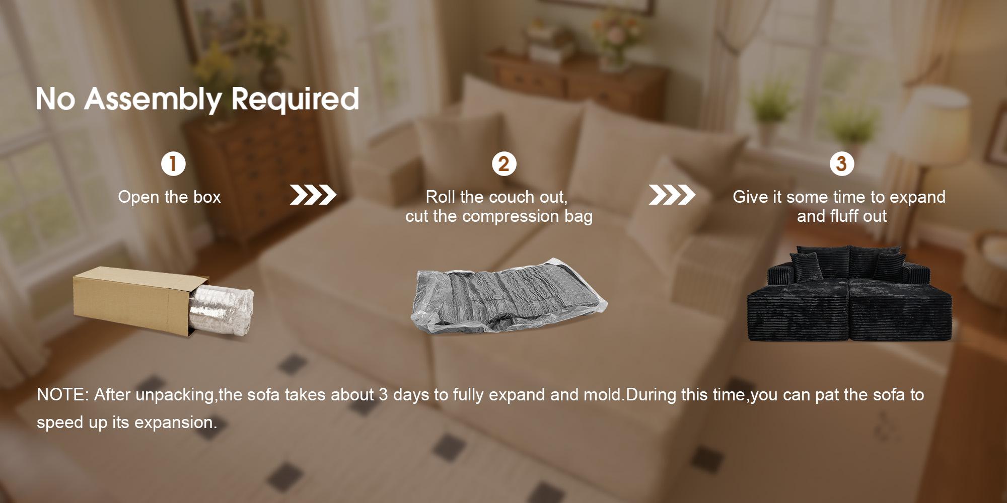 【2 Packages Shipping】Ovios 75" Oversized Sectional Double Lounge Chaise with Cloud Plush Sofa Bed,  Boneless Couch No Assembly Required, Fluffy Modern Sleeper Loveseat Chair for Indoor Living Room Bedroom Movie