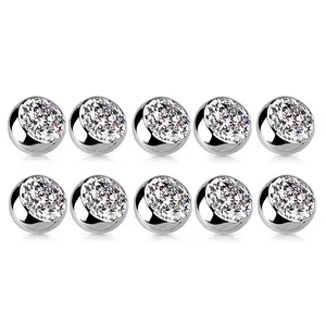 Set of 10 Externally Threaded CZ Crystal Body Jewelry Replacement Balls - F136 Implant Grade Titanium