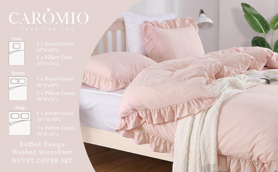 GARVEE 3-Piece Queen Bedspread Set with Ruffled Edges in Soft Washed Microfiber, Available in Pink and White, Classic Style, Perfect for Adding Elegance to Your Bedroom, 90 x 90 Inches.