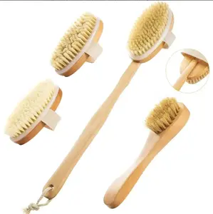 Dry Brushing Body Brush Set with Long Handle, Natural Boar Bristle Body & Face Brush, Wooden Detachable Scrub Brush, 3 Brush Heads for Exfoliating & Body Care No Brand