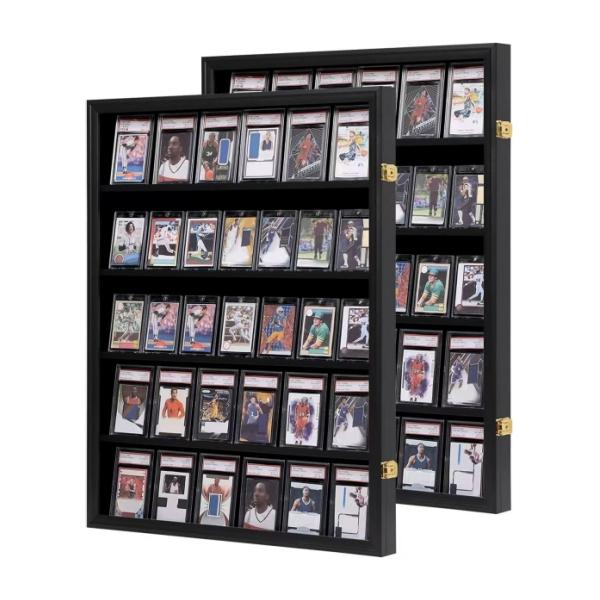 Baseball Card Display Case 3Pack - 35 Graded Sports Card Display Frame - Holds Sport Cards with UV Protection Clear View Lockable Wall Cabinet for Football Basketball Trading Card Vertical Rod Sleeves