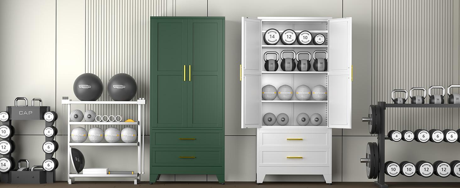 Metal Wardrobe Closet 71" with 2 Doors & 2 Drawers, Armoire Wardrobe Closet with Hanging Rods and Adjustable Shelf, Steel Wardrobe Storage Cabinet for Bedroom, Large mothersdaygift