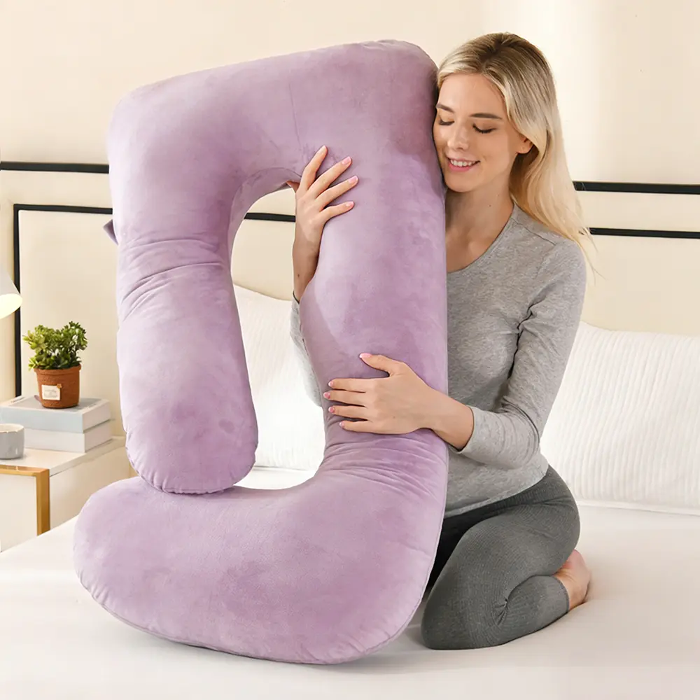 41in J-Shaped Maternity Body Pillow for Side-Sleeping Pregnant People - Removable Machine-Washable Cover, Ergonomic Lumbar Support, 100% Polyester Fill, Black Quilted Maternity Supplies for Pregnancy Comfort