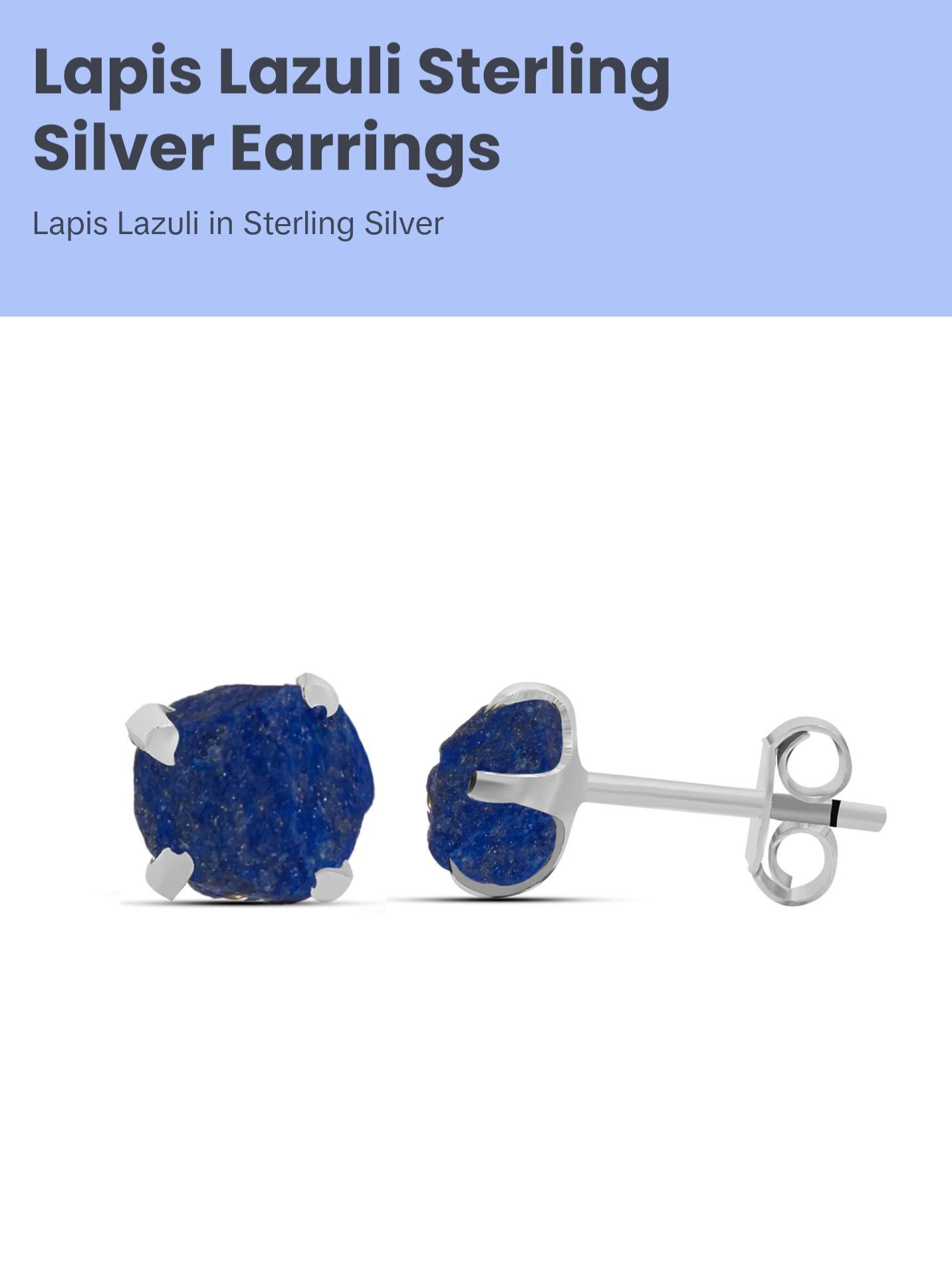 Lapis Lazuli Polished Natural Earrings in Prong Stud Setting - Sterling Silver