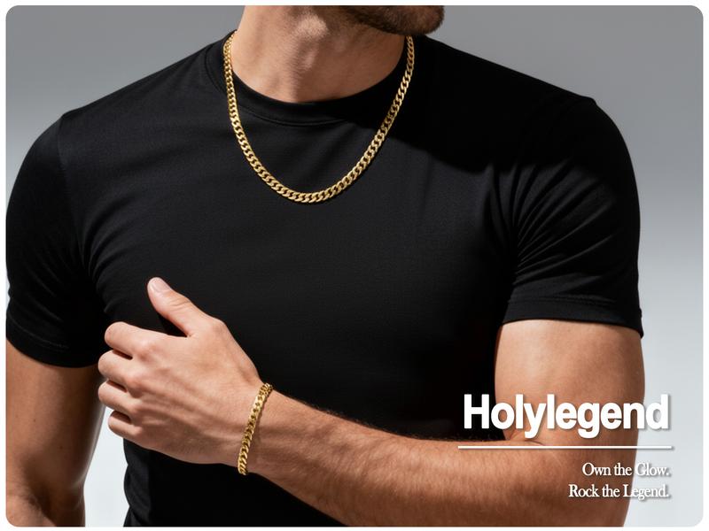 Holylegend 14K Gold-Plated Rope, Cuban, Figaro Set, 24"  Length, Necklaces & Bracelet,Cuban link chain