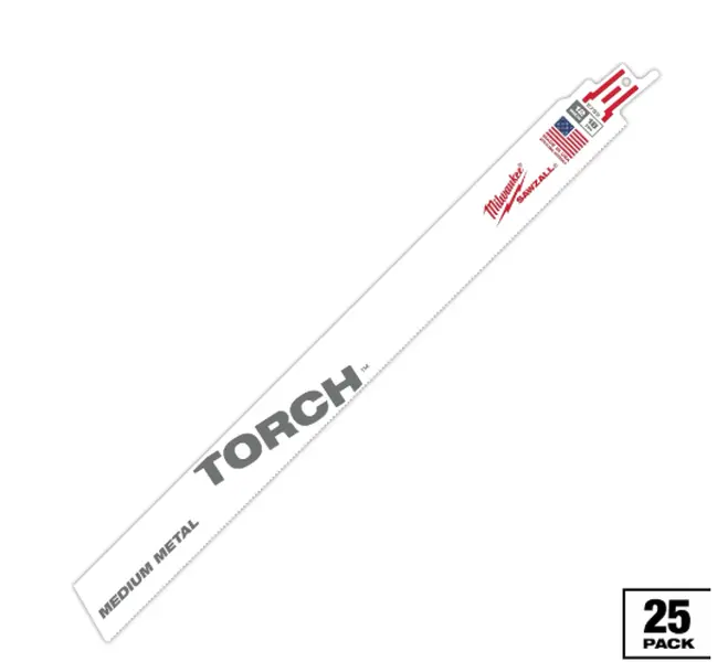 Milwaukee 48-00-8789 TORCH SAWZALL Blade, 12" 18 TPI for Medium Metal, 25 Blades Pack, Torch Blade