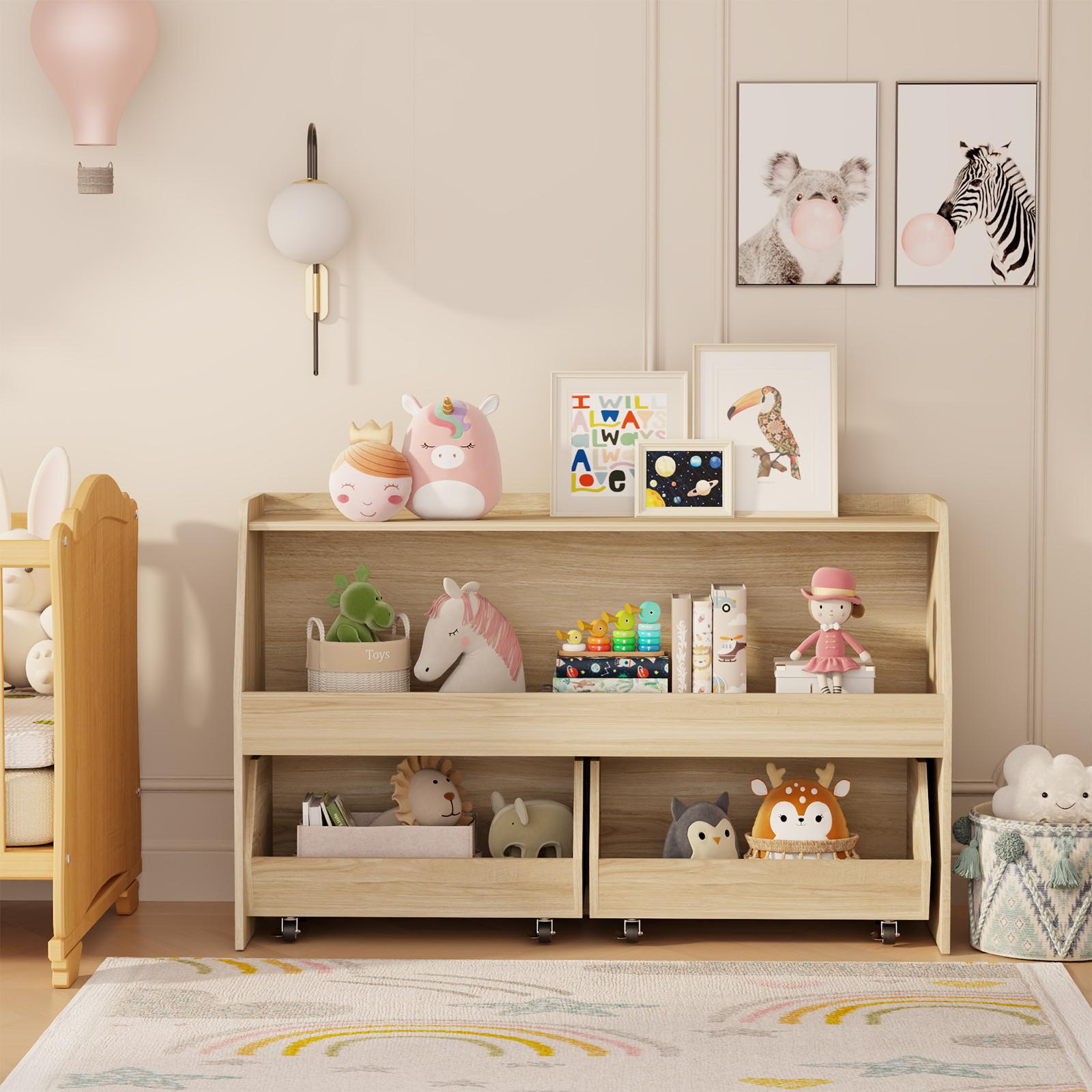 COZPAW Toy Storage Organizer, 2 Tier Montessori Shelf with Movable Bins, Toy Organizers Book Shelf for Kids Room, Playroom, Nursery