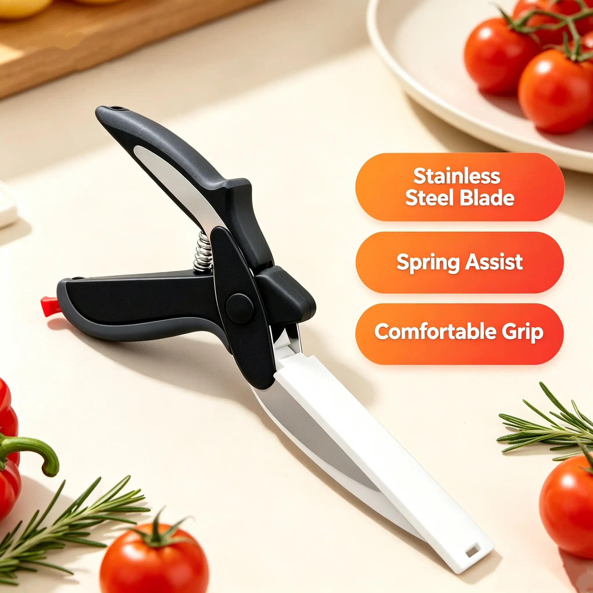 Safety Lock Stainless Steel Cooking Scissors, 2 in 1 Removable 9.5 Inch Blade with Built-in Cutting Board