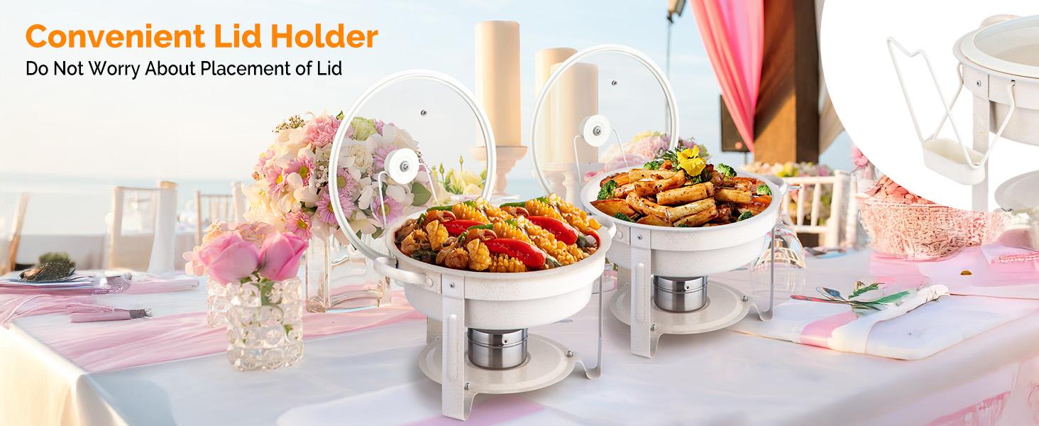 ROVSUN 5QT Chafing Dishes for Buffet 4 Pack, [Game Changer Maifanite-Coated] Chafing Dish Buffet Set, Chafers and Buffet Warmers Sets with Lid Holder, Naturally Elegant for Party Wedding Event SpringStatements