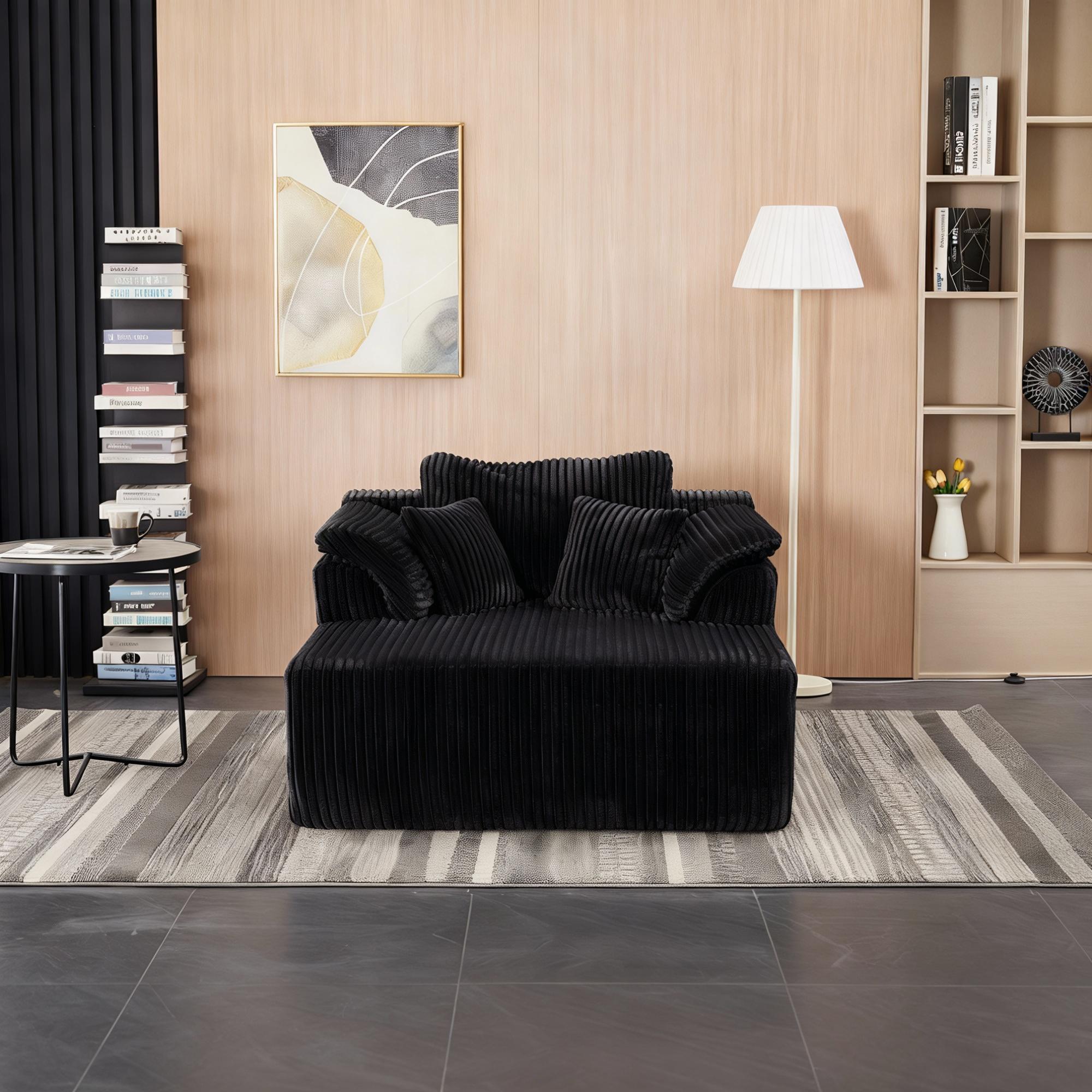 60 Inch Chaise Lounge Chair Indoor, Oversized Corduroy Upholstered Boneless Sofa Bed, Deep Seat Sleeper Couch Reading Chairs, Cloud Sofas Couches for Living Room, No Assembly Required (BLACK) 60 Inch Chaise Lounge Chair Indoor, Oversized Corduroy Upholstered Boneless Sofa Bed, Deep Seat Sleeper Couch Reading Chairs, Cloud Sofas Couches for Living Room, No Assembly Required (BLACK)