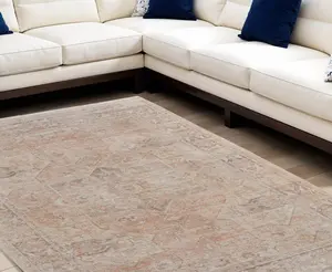 HomeRoots 566219 9 x 12 ft. Oriental Hand Woven Distressed Rectangle Area Rug with Fringe, Tan, Orange & Ivory