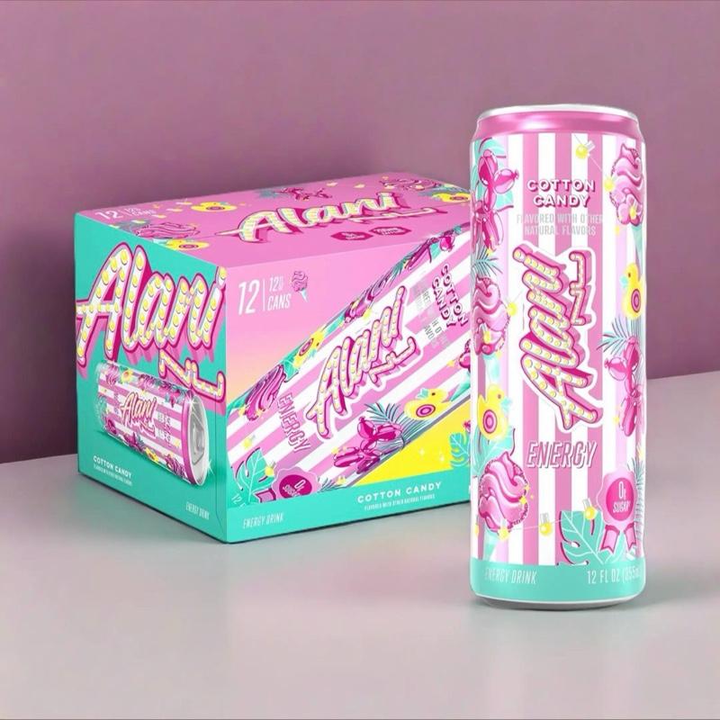 Alani Nu Energy Drink Cotton Candy 12 Drinks 12 Fl Oz Each US Made Caffeine Boost Reliable Energy Boost