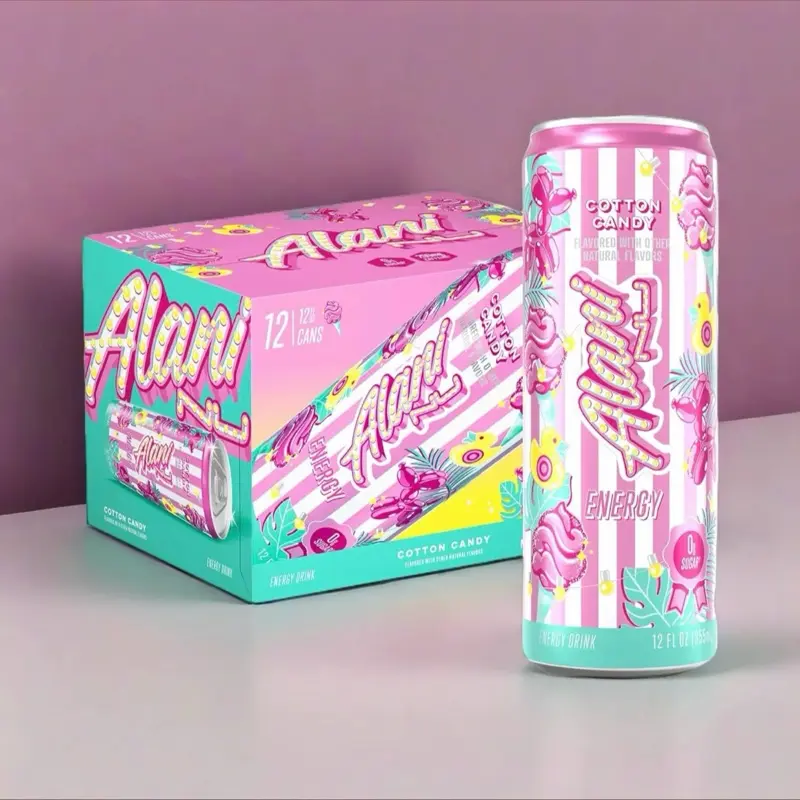 Alani Nu Energy Drink Cotton Candy 12 Drinks 12 Fl Oz Each US Made Caffeine Boost Reliable Energy Boost