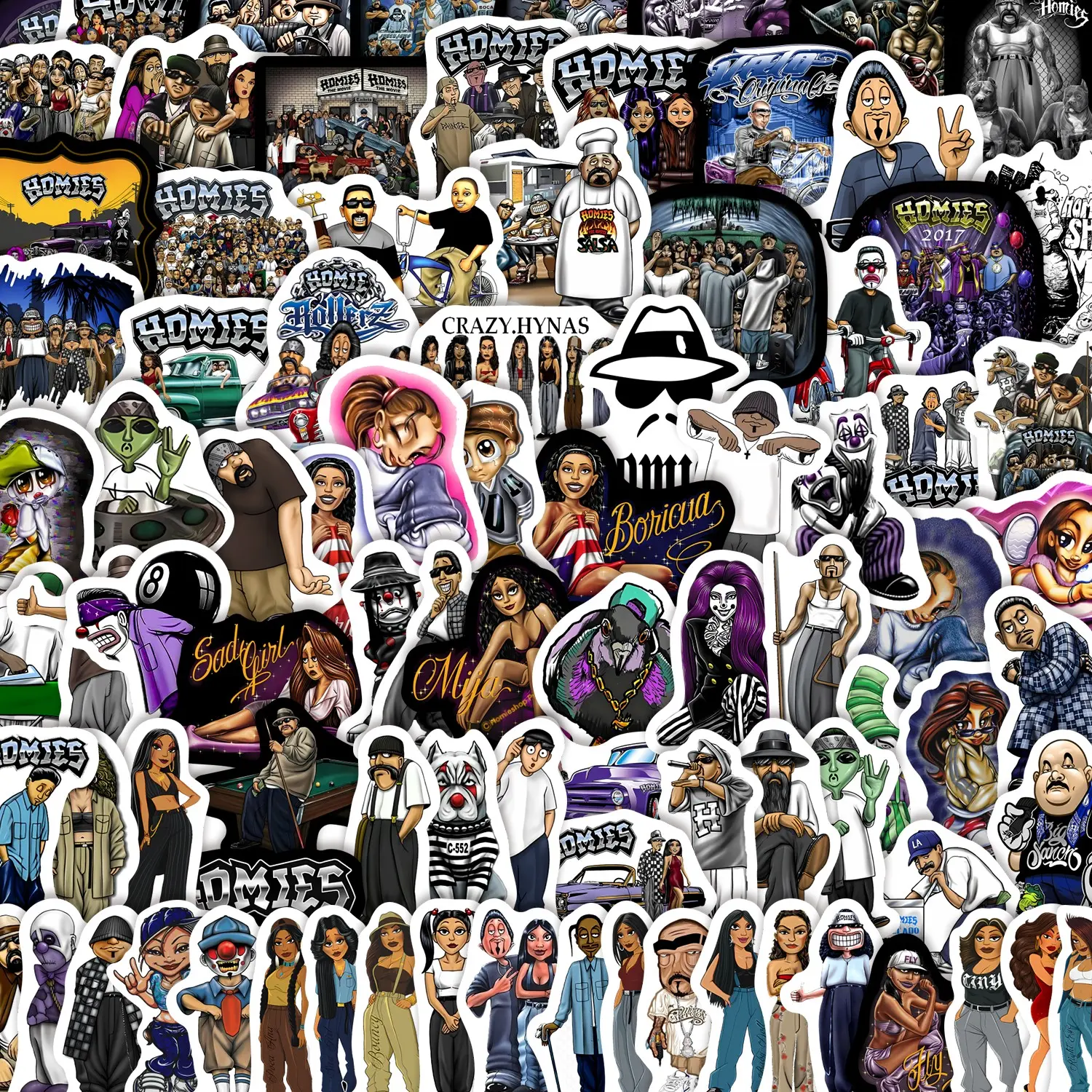 100Pcs Chicano Homies Stickers Pack, Waterproof Hip Hop Street Culture & Lowrider Car Vinyl Decals, Automobile Decals, Graphic Decal, Cool Car Decoration Sticker, Sticker for Cars, Laptop, Water Bottle, Journal & Scrapbook, Street Style Gift