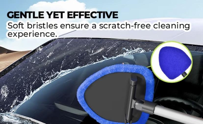 Windshield Cleaning Tool Microfiber Car WindowCleaner with Extendable Handle, Auto GlassCleaner with Reusable Pads for Car CleaningSupplies