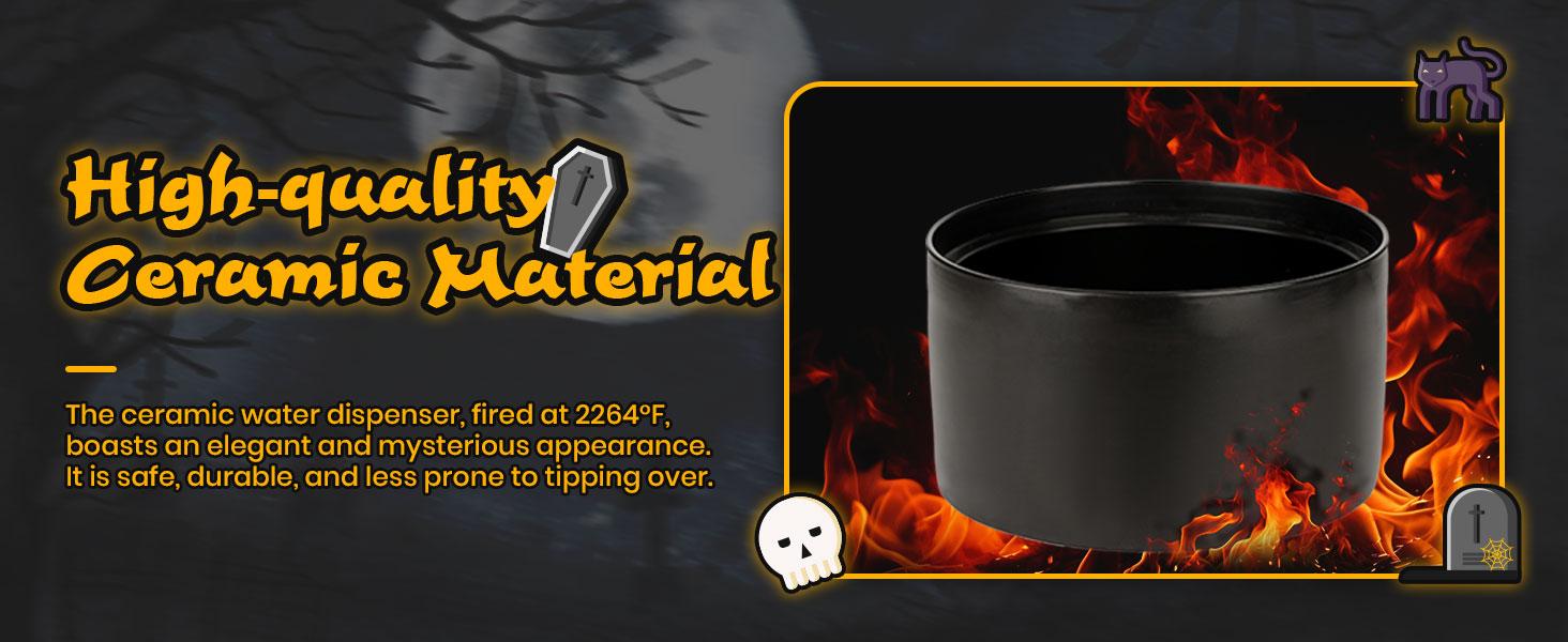 Happy & Polly 50oz/1.5L Ceramic Gothic Ghost Cat Spooky Drinking Water Fountain, Food-Grade Pet Fountain Large for Kittens and Puppies, USB Powered