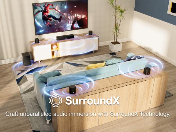 ULTIMEA Aura A40 7.1ch Virtual Surround Soundbar for Small Rooms- 4 Wired Surround Speaker, 4-inch Subwoofer, Smart App Control, Remote, for Compact Home Theaters, TV, MobilePhone, PC, Sleek Wall-Mountable, Apartment, Flat