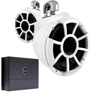 Wet Sounds REV10W-SC 10" White Tower Speakers with Stainless Steel Swivel Clamps & SYN-DX4 800 Watt Amplifier
