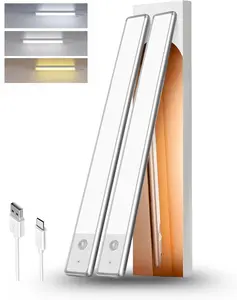 7" LED Cabinet Light with Motion & Light Sensor, Pack of 2 Rechargeable Under Cabinet Lighting, 3 Color Modes 3000K/4500K/6000K, 36 LEDs, 100LM, USB, 1100mAh Battery, Wireless Closet Light