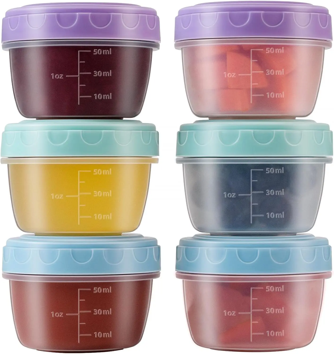 Salad Dressing Container to Go with lids,Dishwasher and Microwave Safe Tiny Condiment Containers with Graduated Lines, Reusable and Leakproof Small Sauce Containers for Lunch Box 6 Pcs 2.7 OZ Mixed 1