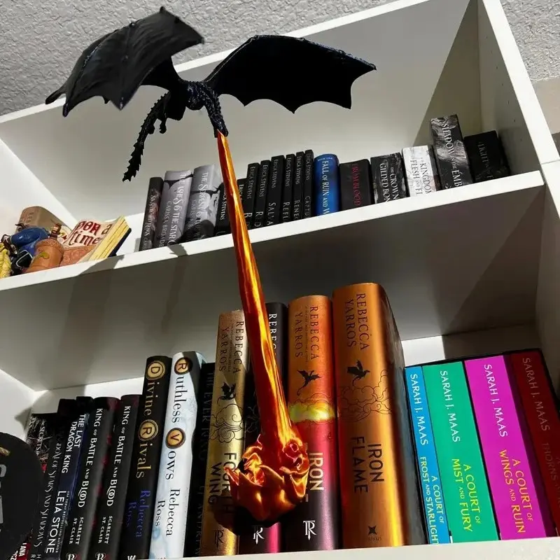 Traditional Red (with Lights) Fire-Breather Dragon Book Corner Decoration, Compact Creative Fun Bookshelf Ornament, Home Decor Statue for Halloween Gifts, Decorative
