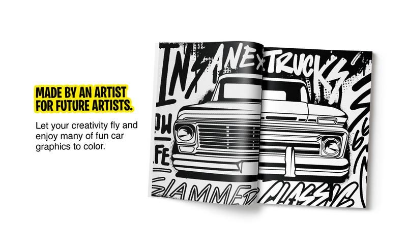 Insane Trucks Coloring Book: Fun pickups trucks adventure with 60 coloring pages for kids & teens Ages 6-18 for stress relief and relaxation