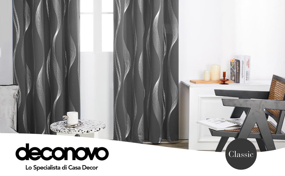 Blackout Curtains 2 panels, Deconovo Room Darkening Silver Foil Print Wave Stripe Thermal Insulated Window Curtains for Living Room curtain