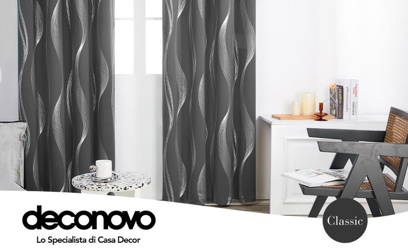 Blackout Curtains 2 panels, Deconovo Room Darkening Silver Foil Print Wave Stripe Thermal Insulated Window Curtains for Living Room curtain