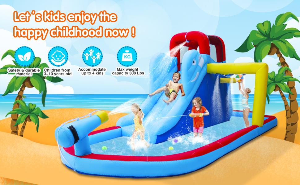 Inflatable Bounce House with Water Slide Bouncer Playhouse Castle Splash Pool Climbing Wall Basketball Hoop Carry Bag 480W Air Blower for Kids Backyard Indoor Outdoor Use Free Water Gun Inflatable Bounce House with Water Slide Bouncer Playhouse Castle Splash Pool Climbing Wall Basketball Hoop Carry Bag 480W Air Blower for Kids Backyard Indoor Outdoor Use Free Water Gun