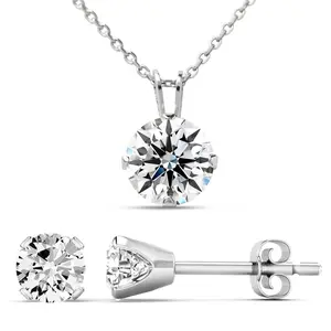 1 Carat Moissanite Solitaire Necklace In White Gold With Free Chain