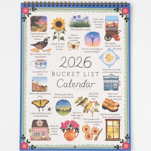 Brooklyn Swenson 2026 Bucket List Calendar Spiral Bound Art Planner Notebook 9x24 Uncoated Matte Cardstock Monthly Budget Planner for Artists and Budget Planners