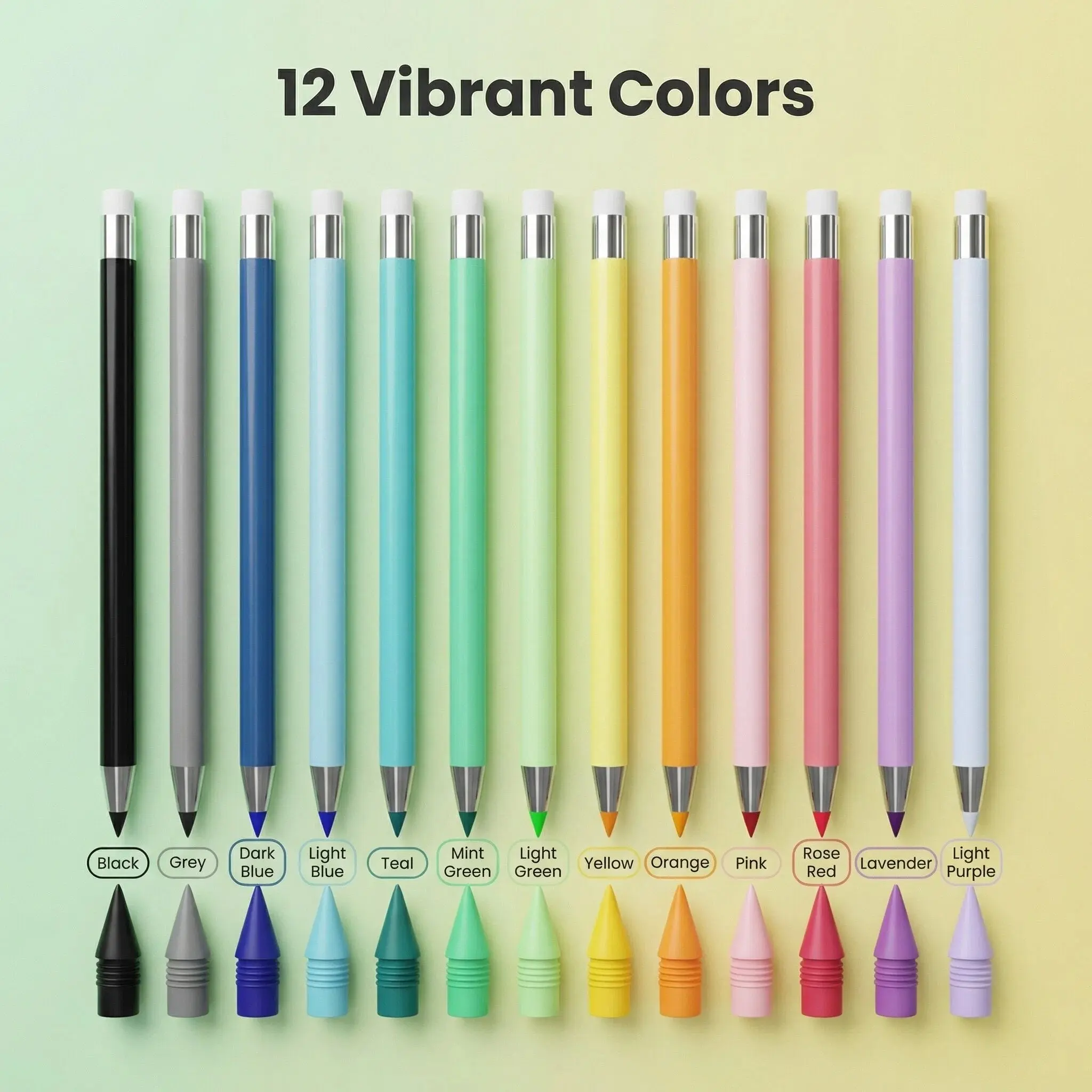 Rarler 12-Piece Assorted Colored Mechanical Bullet Tip Pencils Set - No-Sharpening Replaceable Lead, Erasable, Eco-Friendly, Smooth Write - Drawing Pencils Set, Office Stationery Supplies, Stuff for School for Students